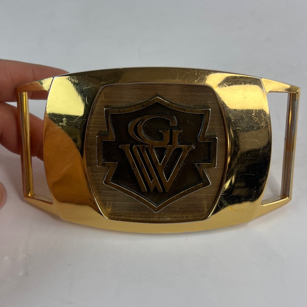 Vintage Great Western GW Monogram‎ Shield Belt Buckle Gold Tone Metal Rectangle